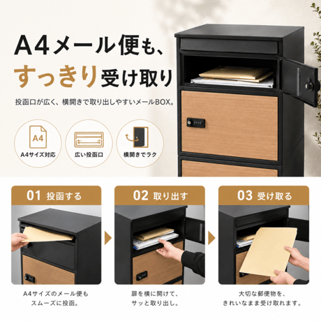 宅配ボックス　スリムハイタイプ　3ボックス  ポスト付き 一戸建て用 自宅用 ダイヤル ロック 錠 おしゃれ 一体型 置き型 ポスト 大容量 スタンドポスト 宅配ポスト 郵便ポ