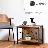 ZAGA 2段パイプラック 幅60 ZR-600-2 ラック ヴィンテージ ナチュラル 角型 スチール クール オープンラック 本棚 ラック 木製 北欧 大容量 ディスプレイラック 収納家具 収納 オ
