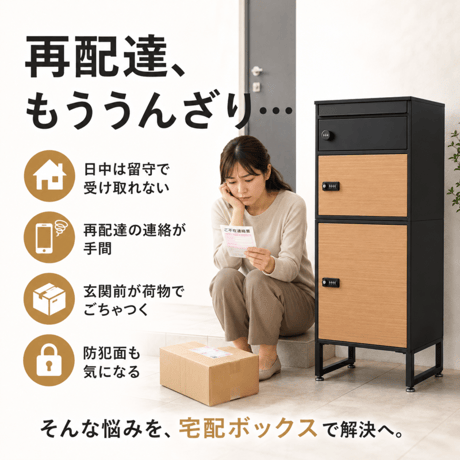 宅配ボックス　スリムハイタイプ　3ボックス  ポスト付き 一戸建て用 自宅用 ダイヤル ロック 錠 おしゃれ 一体型 置き型 ポスト 大容量 スタンドポスト 宅配ポスト 郵便ポ