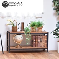 ZAGA 2段パイプラック 幅90 ZR-900-2 ラック ヴィンテージ ナチュラル 角型 スチール クール オープンラック 本棚 ラック 木製 北欧 大容量 ディスプレイラック 収納家具 収納 オ