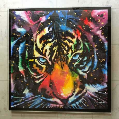 さとうたけし　油彩（アクリル・金泥）「Rainbow Tiger」 S25号 特製額装