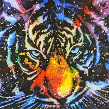 さとうたけし　油彩（アクリル・金泥）「Rainbow Tiger」 S25号 特製額装