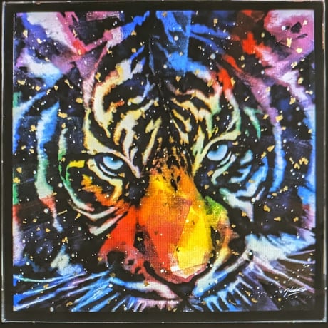 さとうたけし　油彩（アクリル・金泥）「Rainbow Tiger」 S25号 特製額装