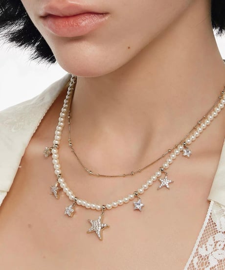 Glitter star pearl necklace