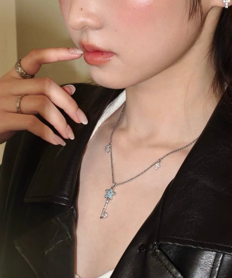 Azure cross star key necklace
