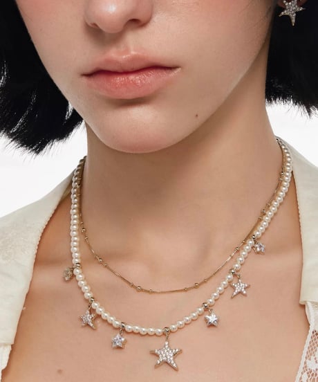 Glitter star pearl necklace