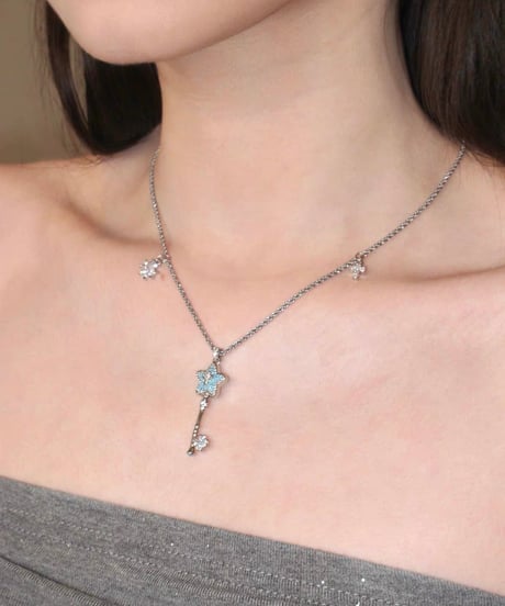 Azure cross star key necklace