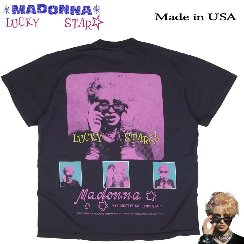 mooさま専用 Madonna バンドTシャツ XL Vintage MADONNA マドンナ Tシャツ USA製 ブラック バンドT LUCKY STAR 198