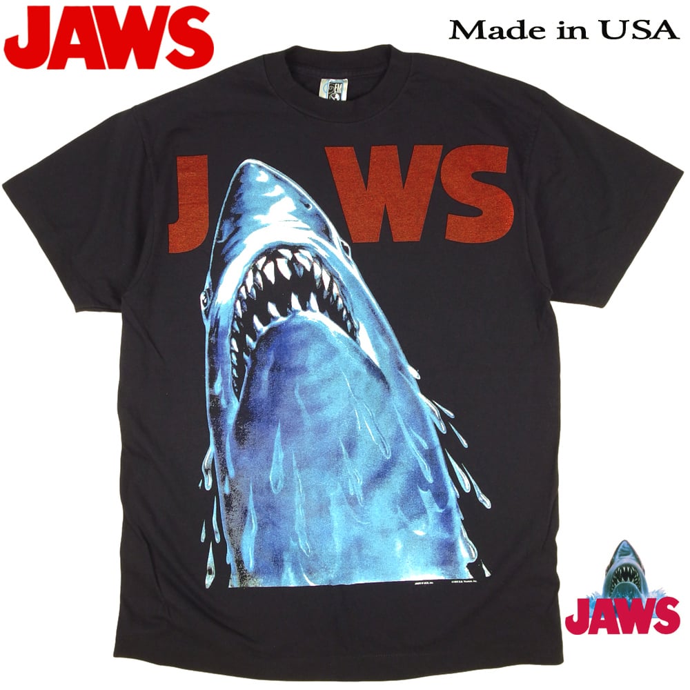 メンズ 3778 Jaws ジョーズ ムービーT シングルステッチ Tシャツ 黒