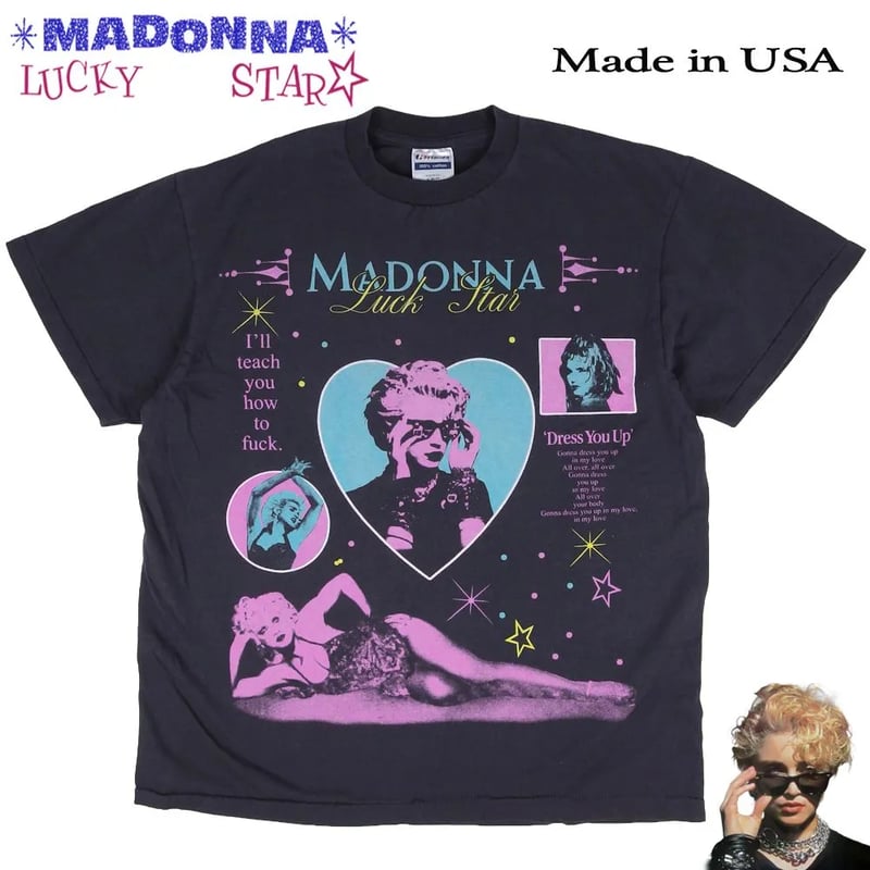 MADONNA マドンナ Tシャツ USA製 ブラック バンドT LUCKY STAR 198