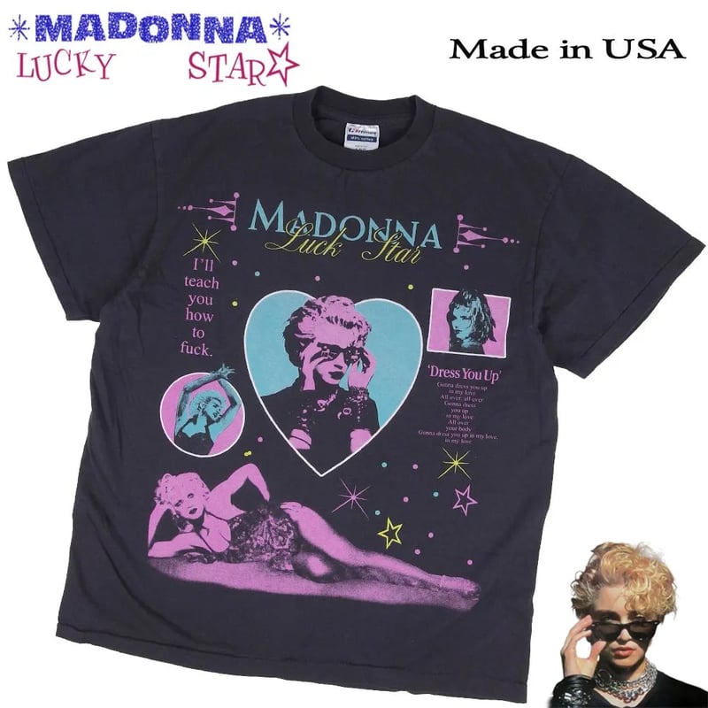 MADONNA マドンナ Tシャツ USA製 ブラック バンドT LUCKY STAR 198