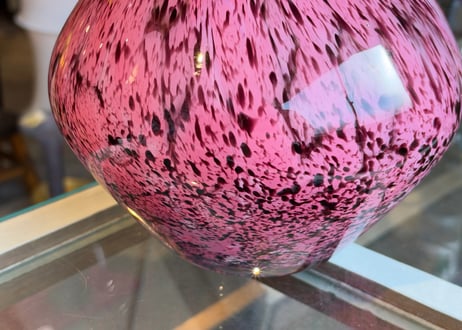 カメイガラス 花瓶 フラワーベース ピンク マーブル斑点模様