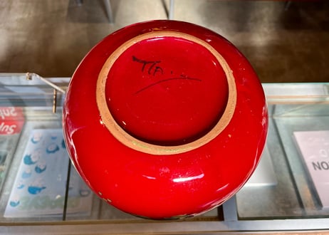 【vintage】イタリア製 陶器 フラワーベース / 花器 飾り壺 赤 花柄