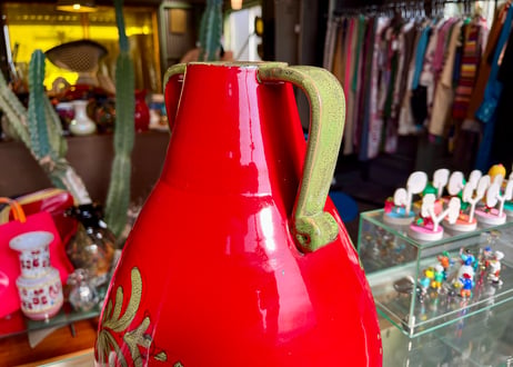 【vintage】イタリア製 陶器 フラワーベース / 花器 飾り壺 赤 花柄