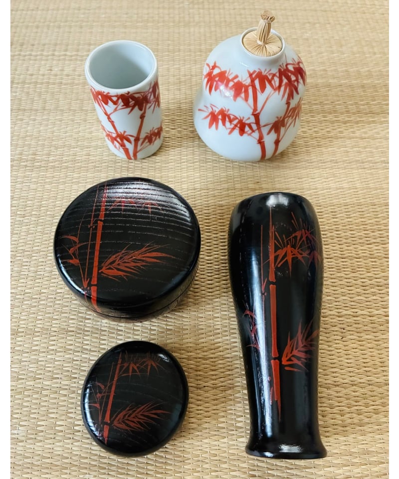 美品 茶箱元箱付】宗恵 曙塗利休茶箱7点セット 利休茶箱/茶箱用陶器3点