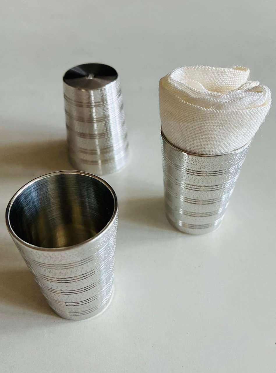 美品/未使用保管品】本錫猪口 ストライプ文様 見立て茶巾筒 | ginyoudo