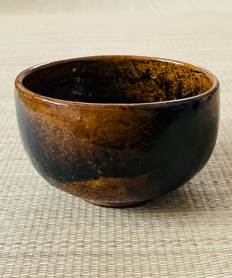 美品/j桐共箱/ウコン布/栞付】大樋焼 二代目大樋一平造 飴楽茶碗 大樋