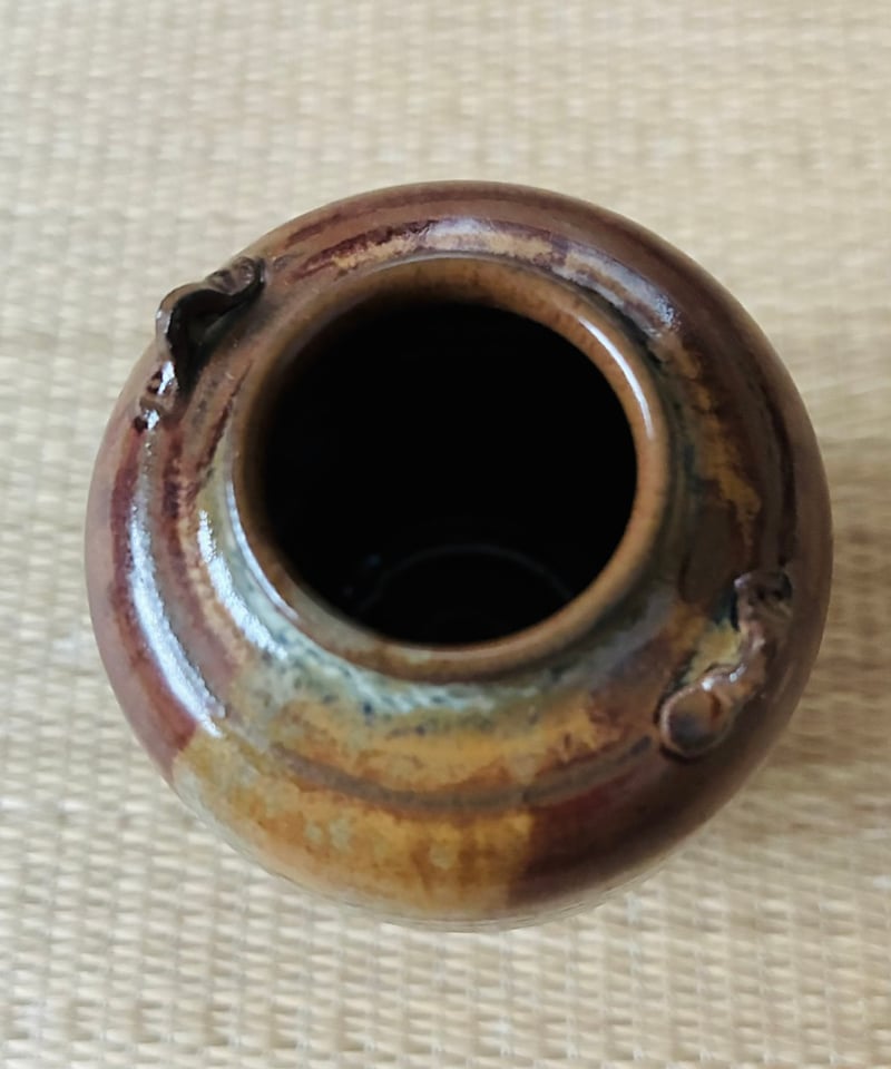 美品 桐共箱 仕覆付 】 十三代八仙妻 高取喜恵造 仕覆付 耳付茶入 高取