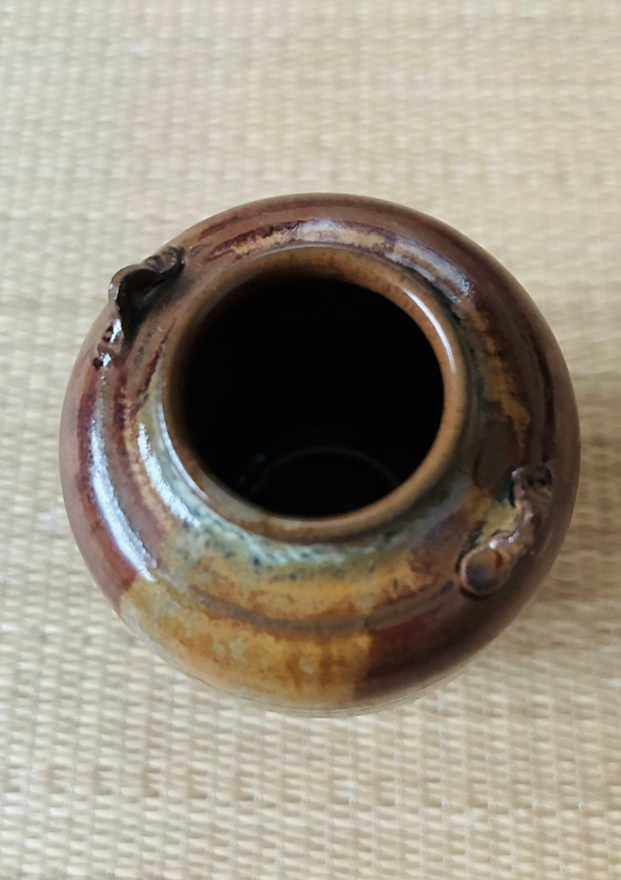 美品 桐共箱 仕覆付 】 十三代八仙妻 高取喜恵造 仕覆付 耳付茶入 高取
