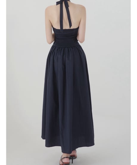 Cross-Neck Halter Maxi Dress (Navy)