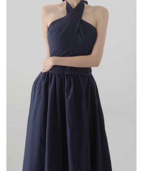 Cross-Neck Halter Maxi Dress (Navy)