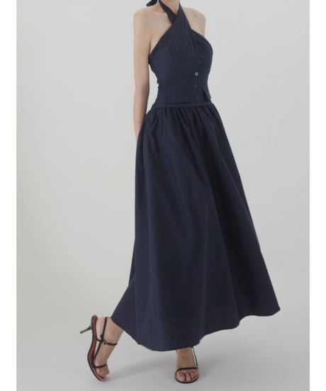 Cross-Neck Halter Maxi Dress (Navy)