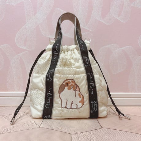 【10月後半お届け_オーダー受付】ラビット刺繍ラメキルティング巾着バッグ