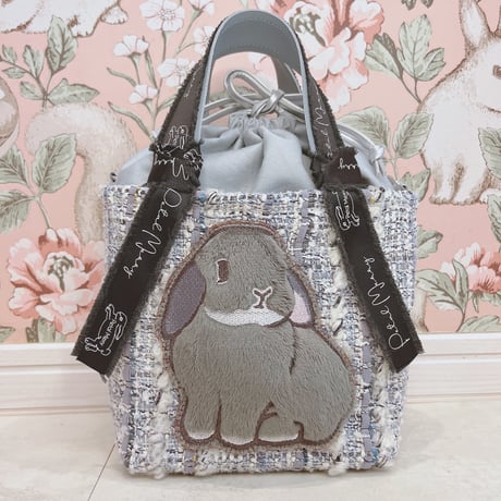 【10月後半お届け_オーダー受付】ラビット刺繍ツイードバッグ