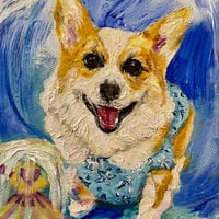 犬のタロット『PAGE OF CUPS カップのペイジ』油彩画