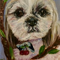 犬のタロット原画『TWO OF WANDS ワンドの2』油彩画
