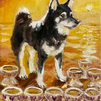 犬のタロット原画『カップの9』油彩画