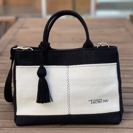 TASSELトートバッグ両面Sサイズ BLACK ※ストラップ&タッセルチャーム付き