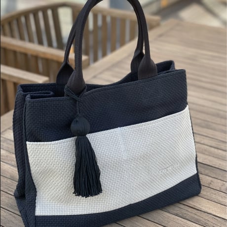 TASSELトートバッグ両面Lサイズ ブラック×グレージュ
