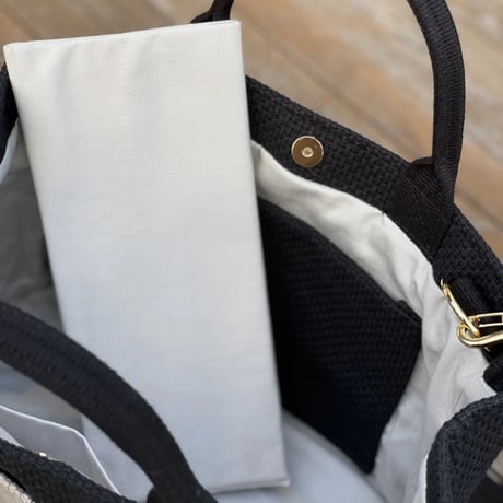 TASSELトートバッグ両面Sサイズ BLACK×GREIGE ※ショルダーストラップ&タッセルチャーム付き