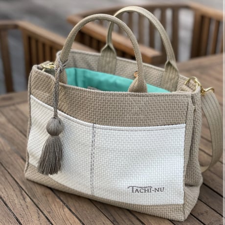 TASSELトートバッグ両面Sサイズ new  BEIGE ※ストラップ&タッセルチャーム付き