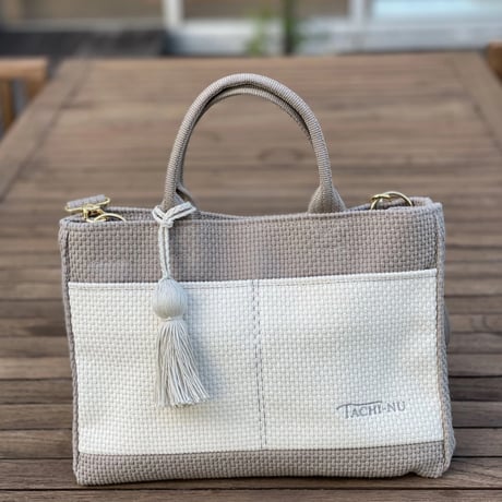 TASSELトートバッグ両面(S)グレージュ※ストラップ&タッセルチャーム付き