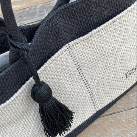 TASSELトートバッグ両面Sサイズ BLACK×GREIGE ※ショルダーストラップ&タッセルチャーム付き