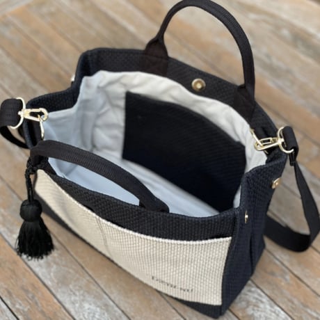 TASSELトートバッグ両面Sサイズ BLACK×GREIGE ※ショルダーストラップ&タッセルチャーム付き