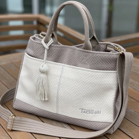 TASSELトートバッグ両面(S)グレージュ※ストラップ&タッセルチャーム付き
