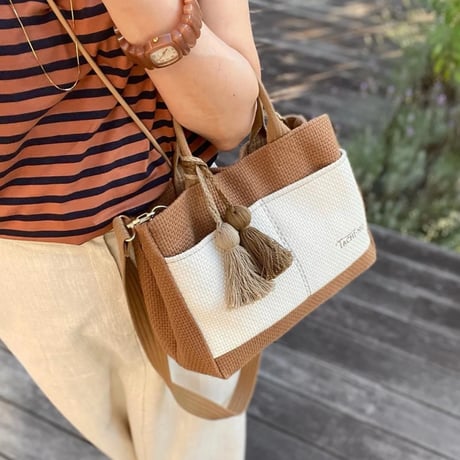 再販！TASSELトートバッグ両面Sサイズ CAMEL ※ストラップ&タッセルチャーム付き