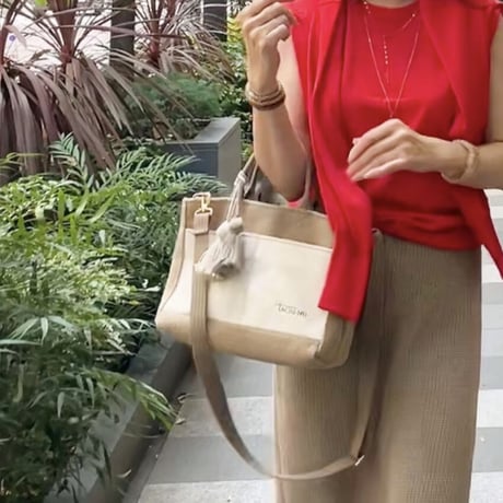TASSELトートバッグ両面Sサイズ new  BEIGE ※ストラップ&タッセルチャーム付き