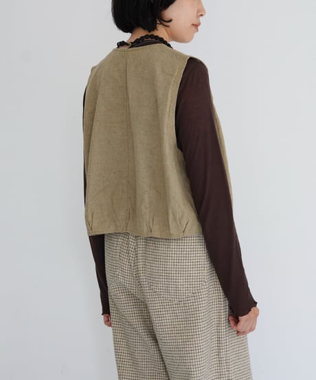 SOMEYA+METHO+puraa / handle button short vest (botanical khaki)