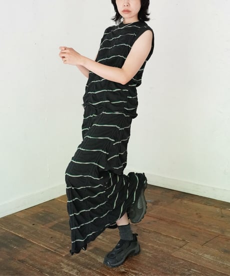 MEYAME / TUCKED JACQUARD BORDER SKIRT (2 COLORS)