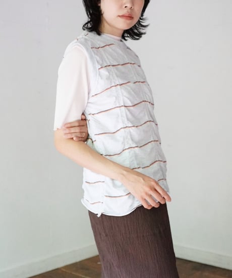 MEYAME / TUCKED JACQUARD BORDER SLEEVELESS (2 COLORS)