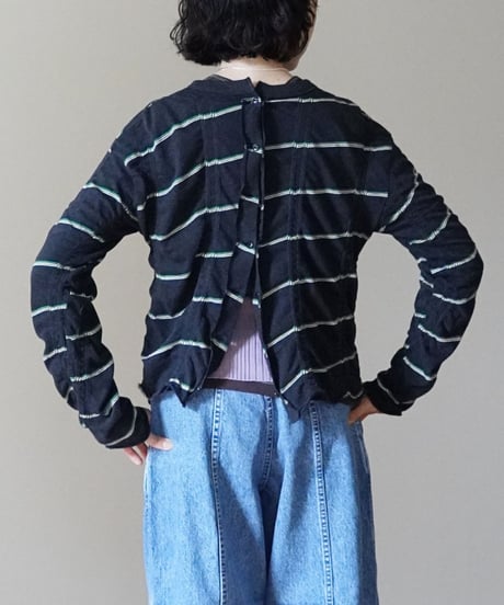 MEYAME / TUCKED JACQUARD BORDER CARDIGAN - PULLOVER (2 COLORS)