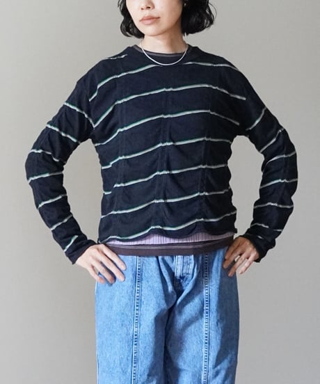 MEYAME / TUCKED JACQUARD BORDER CARDIGAN - PULLOVER (2 COLORS)