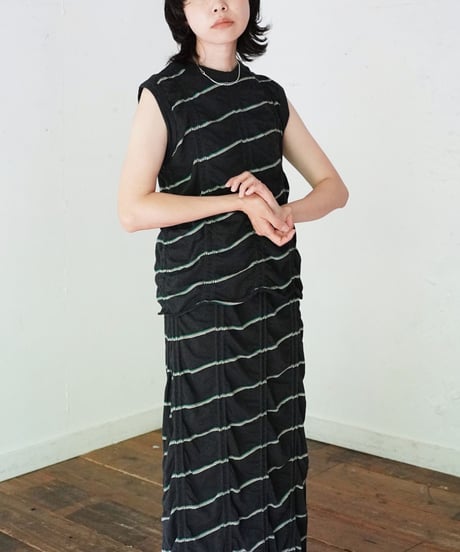MEYAME / TUCKED JACQUARD BORDER SLEEVELESS (2 COLORS)