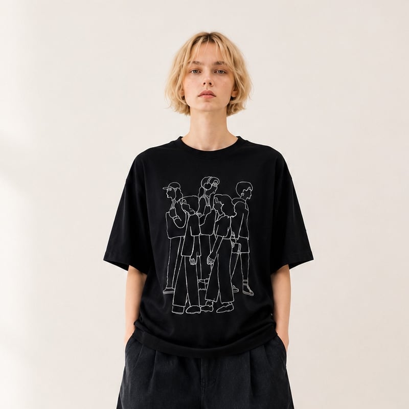 朝野ペコ Tシャツ『 歩く人 』/ ブラック | LIN gallery
