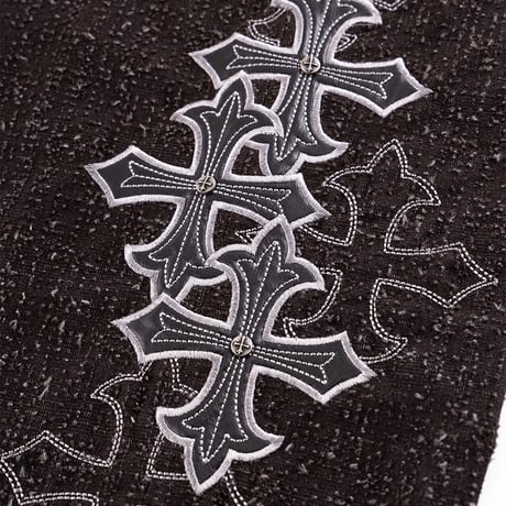 【 SUPPLIER 】Multiple Cross Leather Patch Baggy Denim