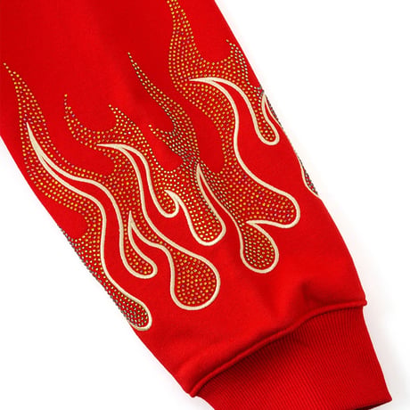 【 SUPPLIER 】Fire Pattern Rhinestone Zip Hoodie